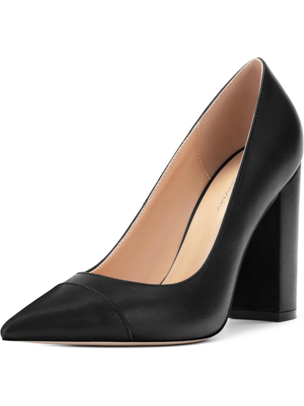 Women's Black Matte Pump Pointed Toe High Heel Fashion Shoes Block Heel 3.9 Inch
